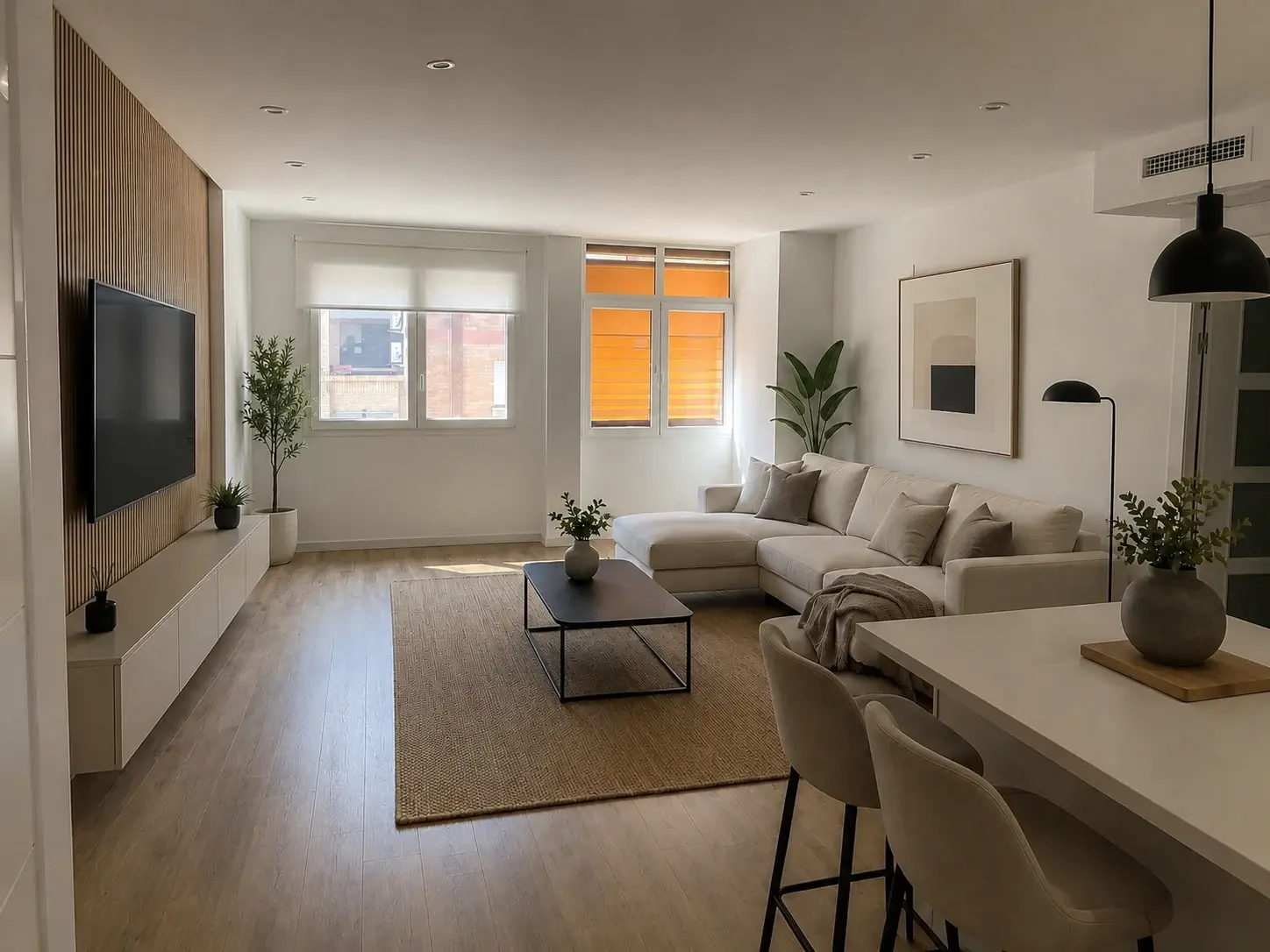 Salón reformado con decoración y muebles en Valencia - Aida Nova Reformas